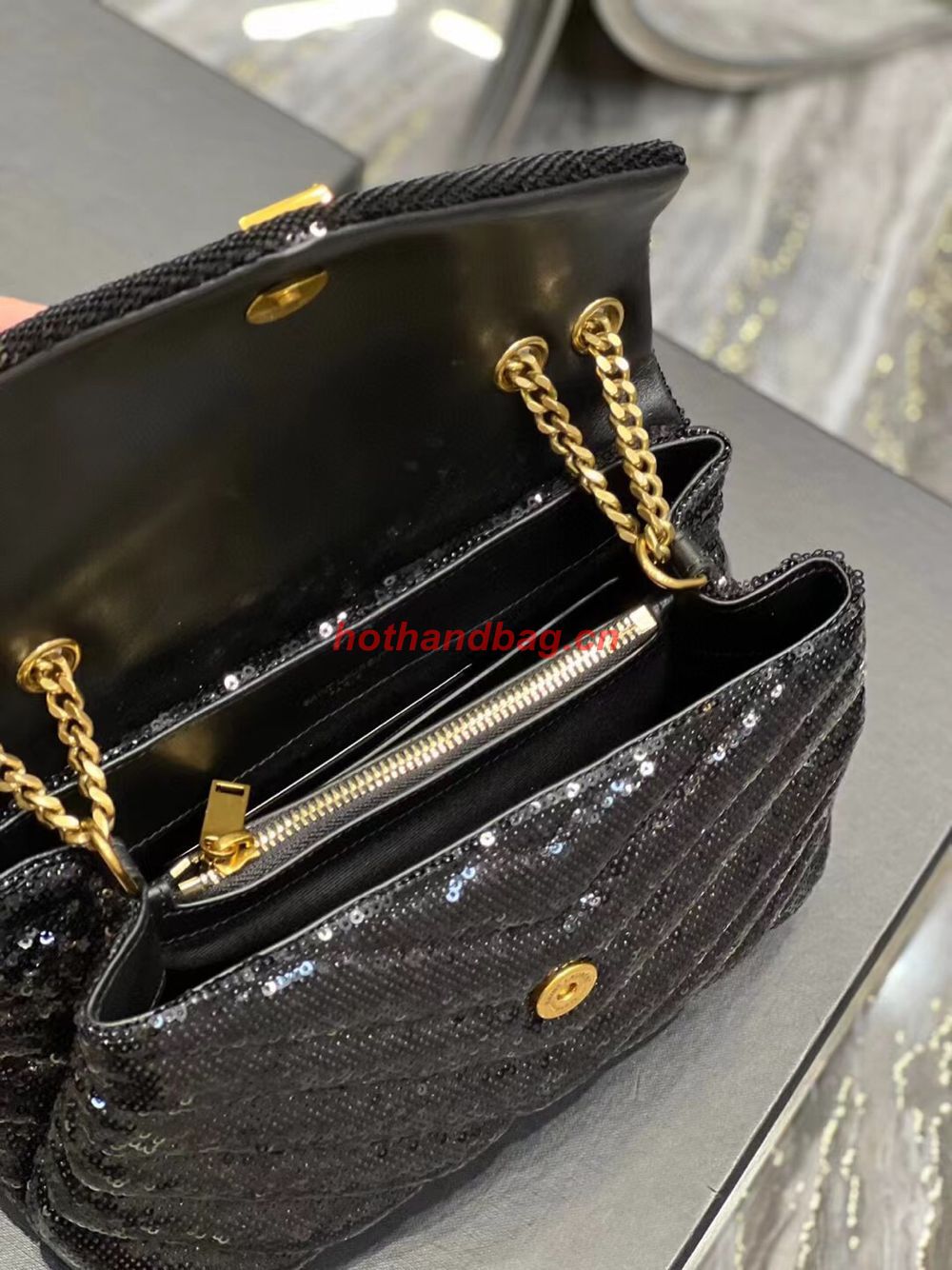 SAINT LAURENT LOULOU SMALL CHAIN BAG IN QUILTED Y LEATHER SATIN AND SEQUINS 494699 black SAINT LAURENT LOULOU SMALL CHAIN BAG IN QUILTED Y LEATHER SATIN AND SEQUINS 494699 black