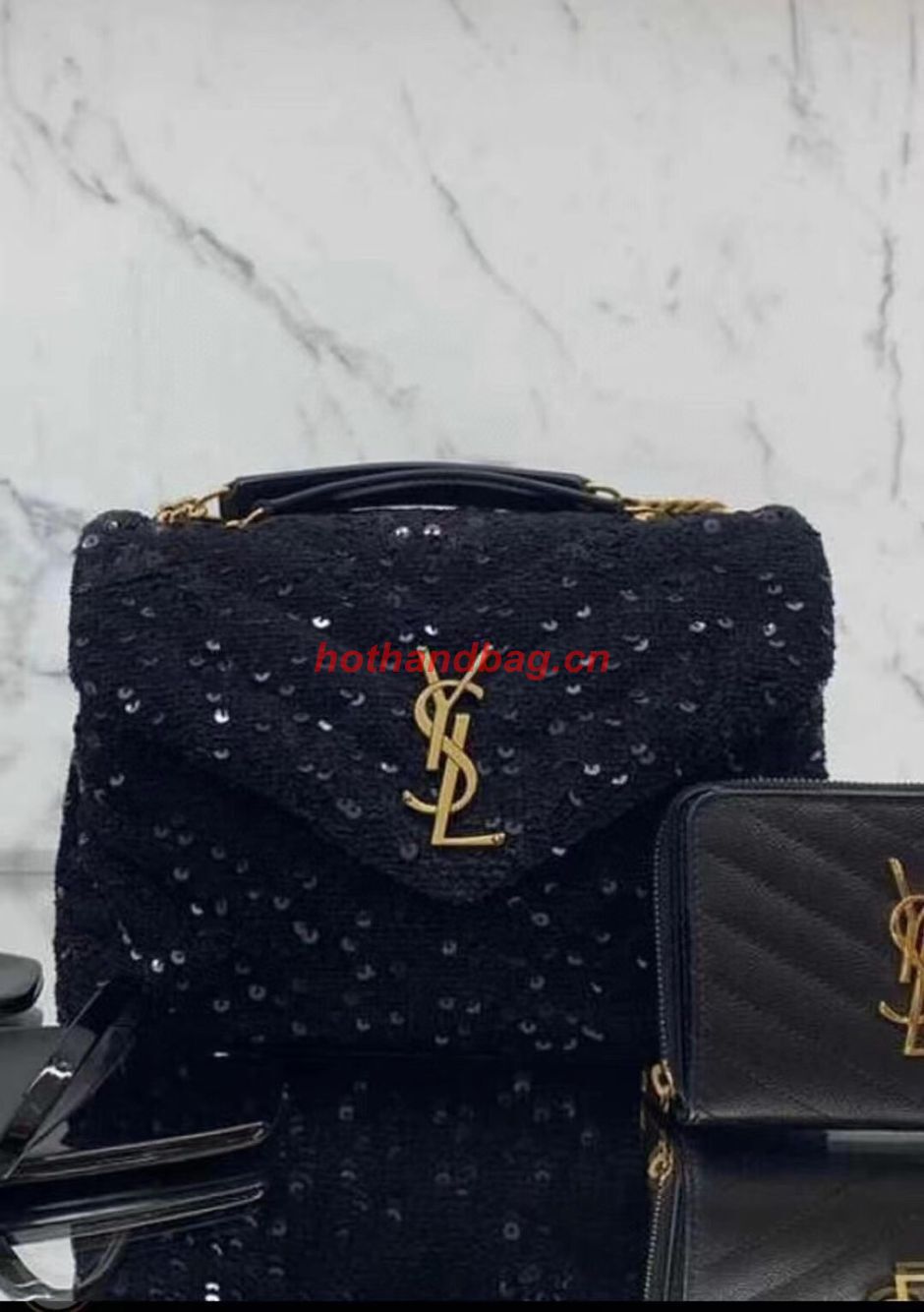 SAINT LAURENT LOULOU SMALL CHAIN BAG IN QUILTED Y LEATHER SATIN AND SEQUINS 494699 black SAINT LAURENT LOULOU SMALL CHAIN BAG IN QUILTED Y LEATHER SATIN AND SEQUINS 494699 black
