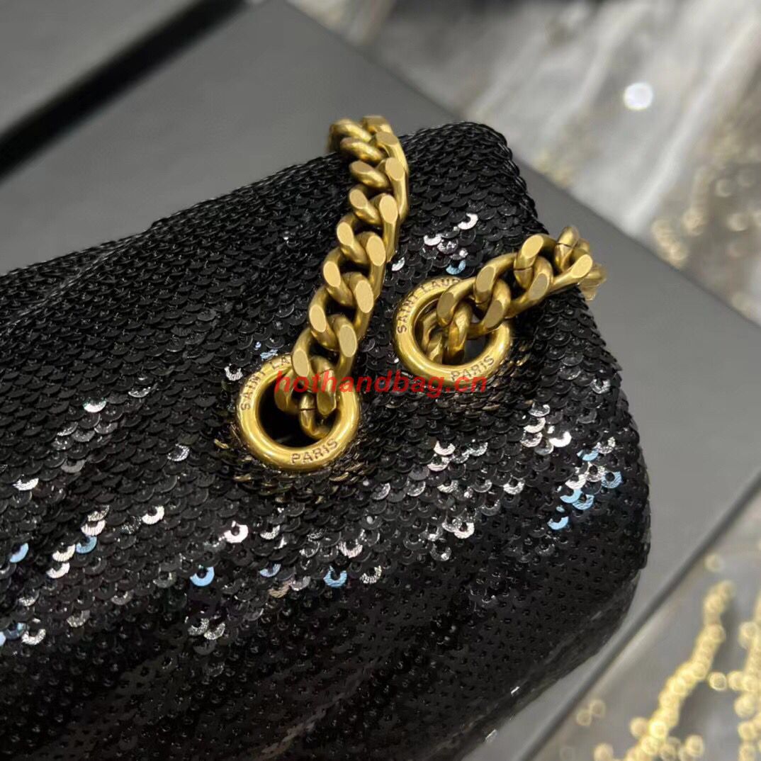 SAINT LAURENT LOULOU SMALL CHAIN BAG IN QUILTED Y LEATHER SATIN AND SEQUINS 494699 black SAINT LAURENT LOULOU SMALL CHAIN BAG IN QUILTED Y LEATHER SATIN AND SEQUINS 494699 black