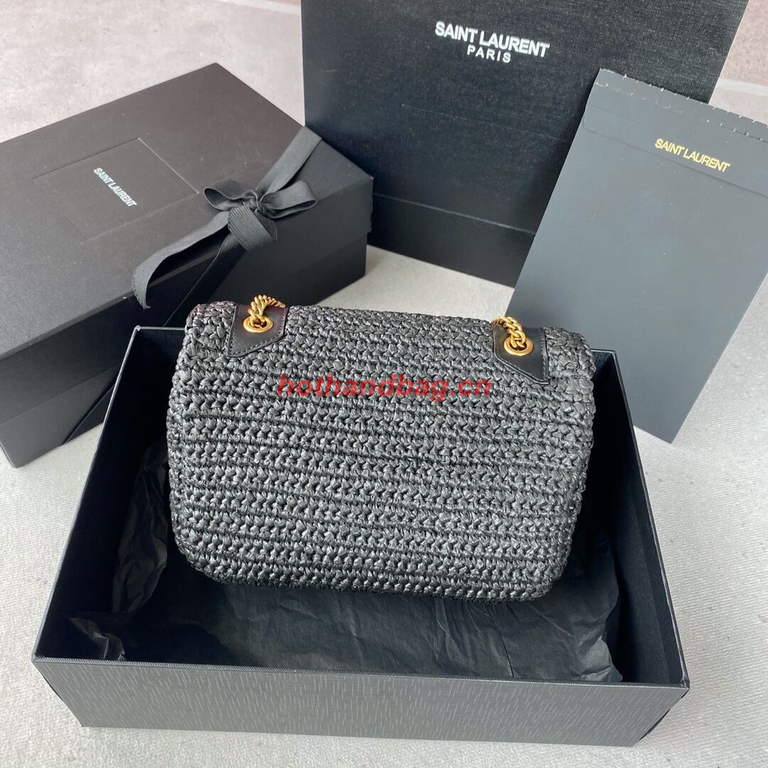 SAINT LAURENT NIKI SMALL CHAIN BAG IN RAFFIA 498892 BLACK SAINT LAURENT NIKI SMALL CHAIN BAG IN RAFFIA 498892 BLACK