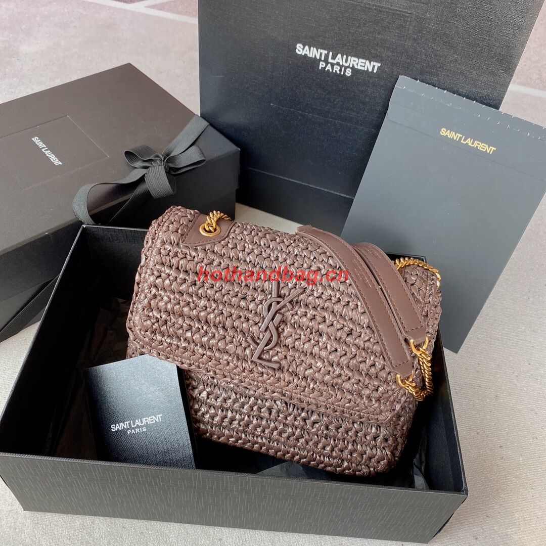 SAINT LAURENT NIKI SMALL CHAIN BAG IN RAFFIA 498892 Coffee SAINT LAURENT NIKI SMALL CHAIN BAG IN RAFFIA 498892 Coffee