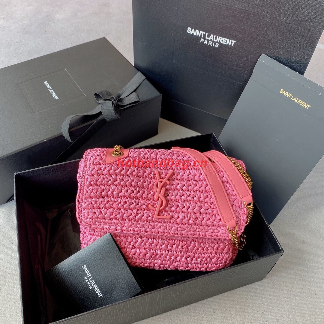 SAINT LAURENT NIKI SMALL CHAIN BAG IN RAFFIA 498892 ROSE SAINT LAURENT NIKI SMALL CHAIN BAG IN RAFFIA 498892 ROSE