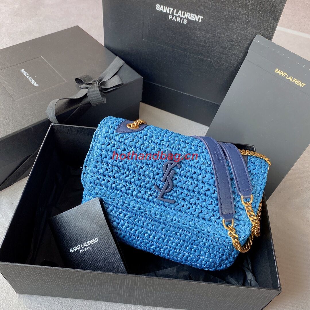 SAINT LAURENT NIKI SMALL CHAIN BAG IN RAFFIA 498892 blue SAINT LAURENT NIKI SMALL CHAIN BAG IN RAFFIA 498892 blue