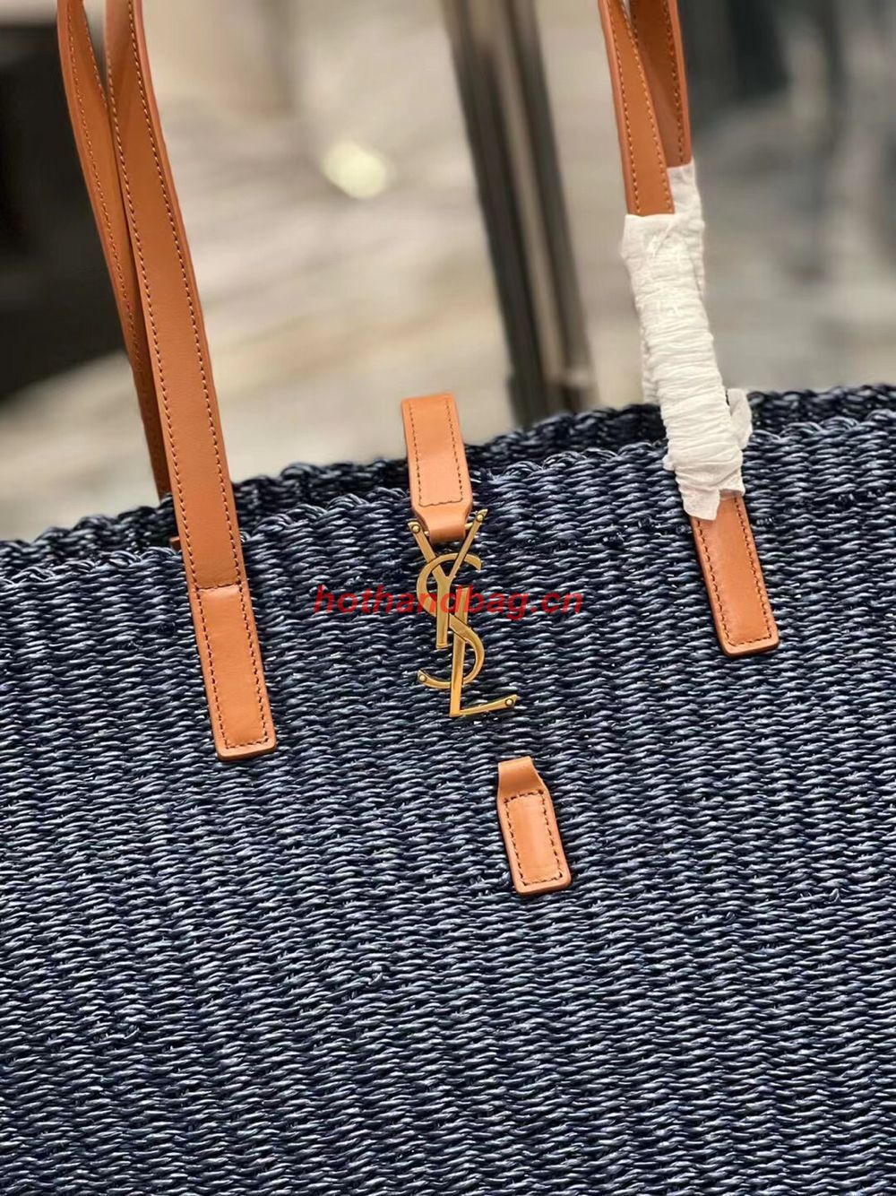 SAINT LAURENT PANIER MEDIUM BAG IN CROCHET RAFFIA AND SMOOTH LEATHER 688221 dark blue SAINT LAURENT PANIER MEDIUM BAG IN CROCHET RAFFIA AND SMOOTH LEATHER 688221 dark blue