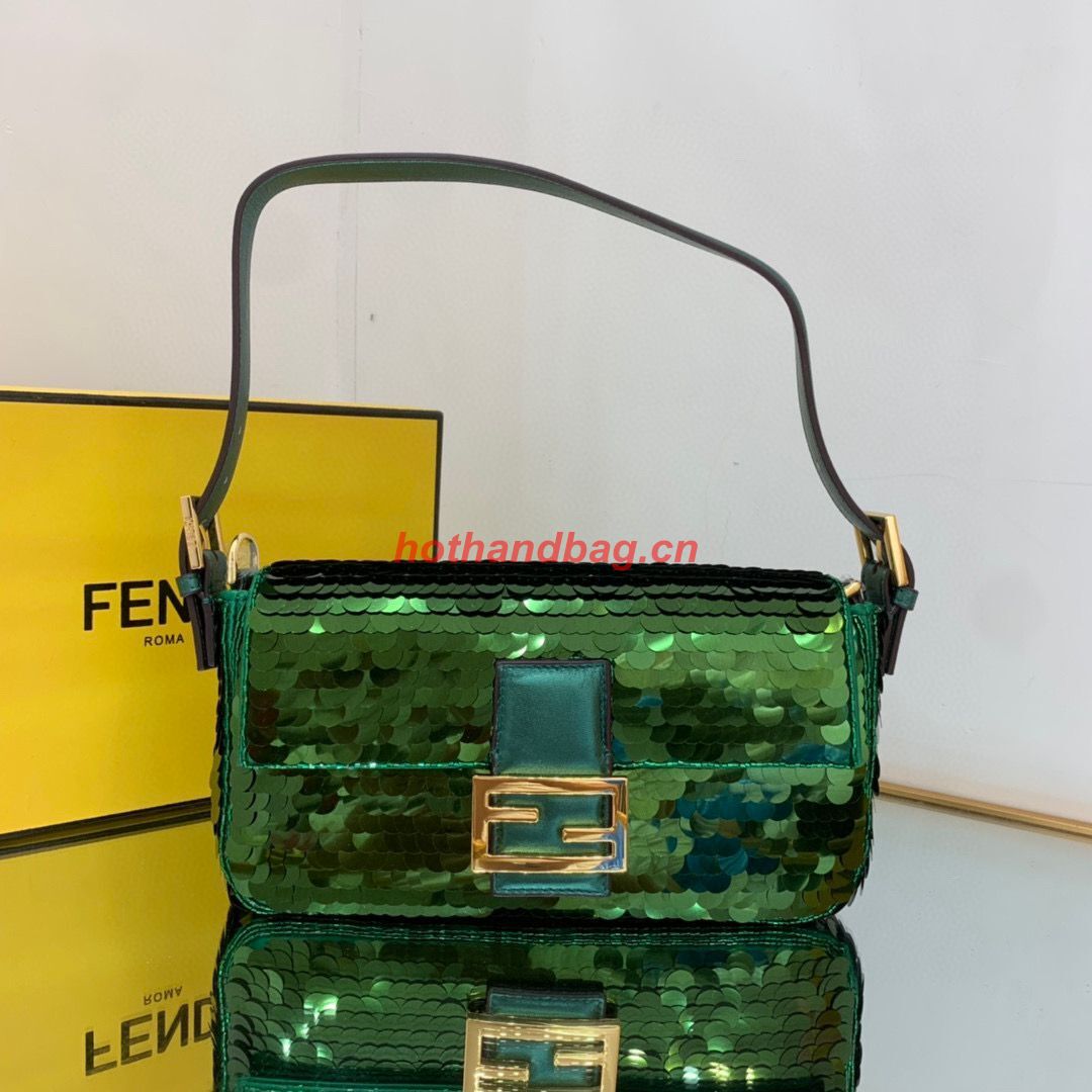 Fendi FF Baguette Gold Metal Sequin Embroidery Bag 2017 Green Fendi FF Baguette Gold Metal Sequin Embroidery Bag 2017 Green