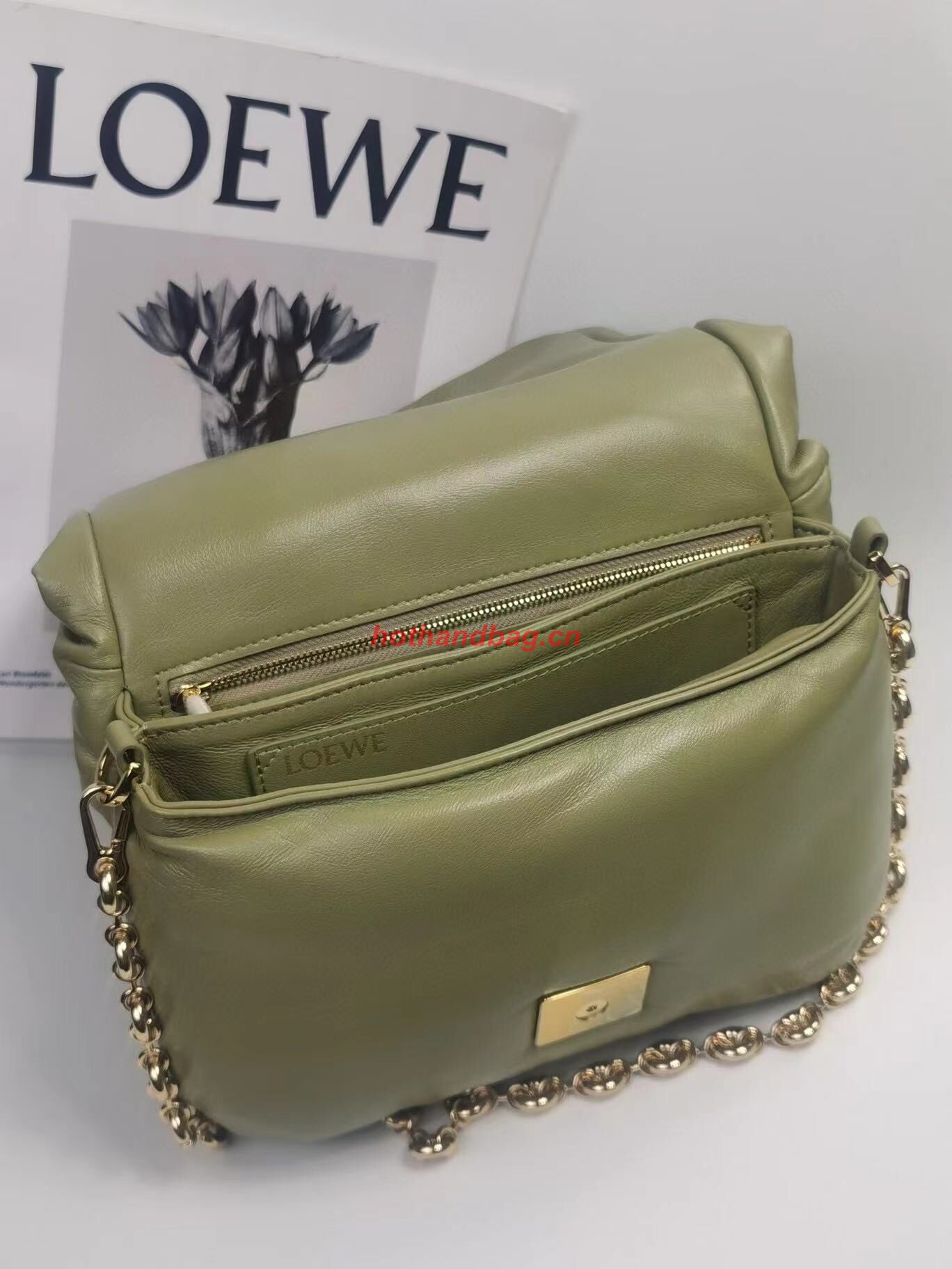 Loewe Puffer Goya Original Sheepskin Leather Bag 9801 Green Loewe Puffer Goya Original Sheepskin Leather Bag 9801 Green