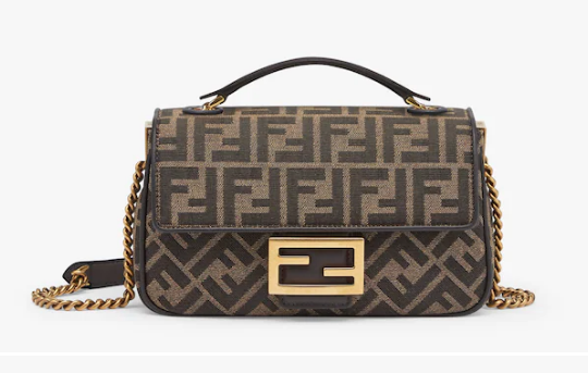 Fendi Baguette Chain Midi FF jacquard fabric bag 8BR793A brown Fendi Baguette Chain Midi FF jacquard fabric bag 8BR793A brown