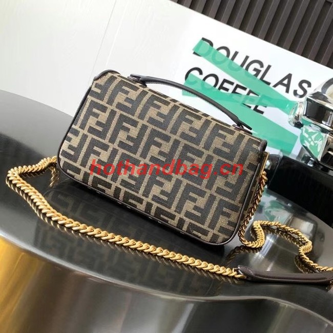 Fendi Baguette Chain Midi FF jacquard fabric bag 8BR793A brown