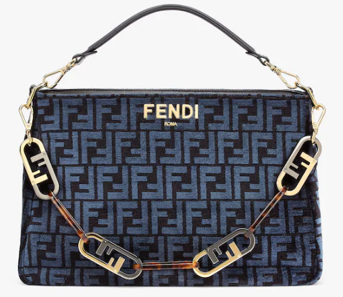 Fendi O Lock Zipper Dark blue tapestry fabric bag 8BR805A Fendi O Lock Zipper Dark blue tapestry fabric bag 8BR805A
