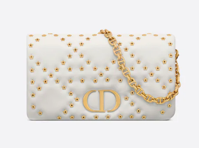 DIOR CARO MACROCANNAGE POUCH Macrocannage Calfskin with Star Motif S5135UNH white&gold DIOR CARO MACROCANNAGE POUCH Macrocannage Calfskin with Star Motif S5135UNH white&gold