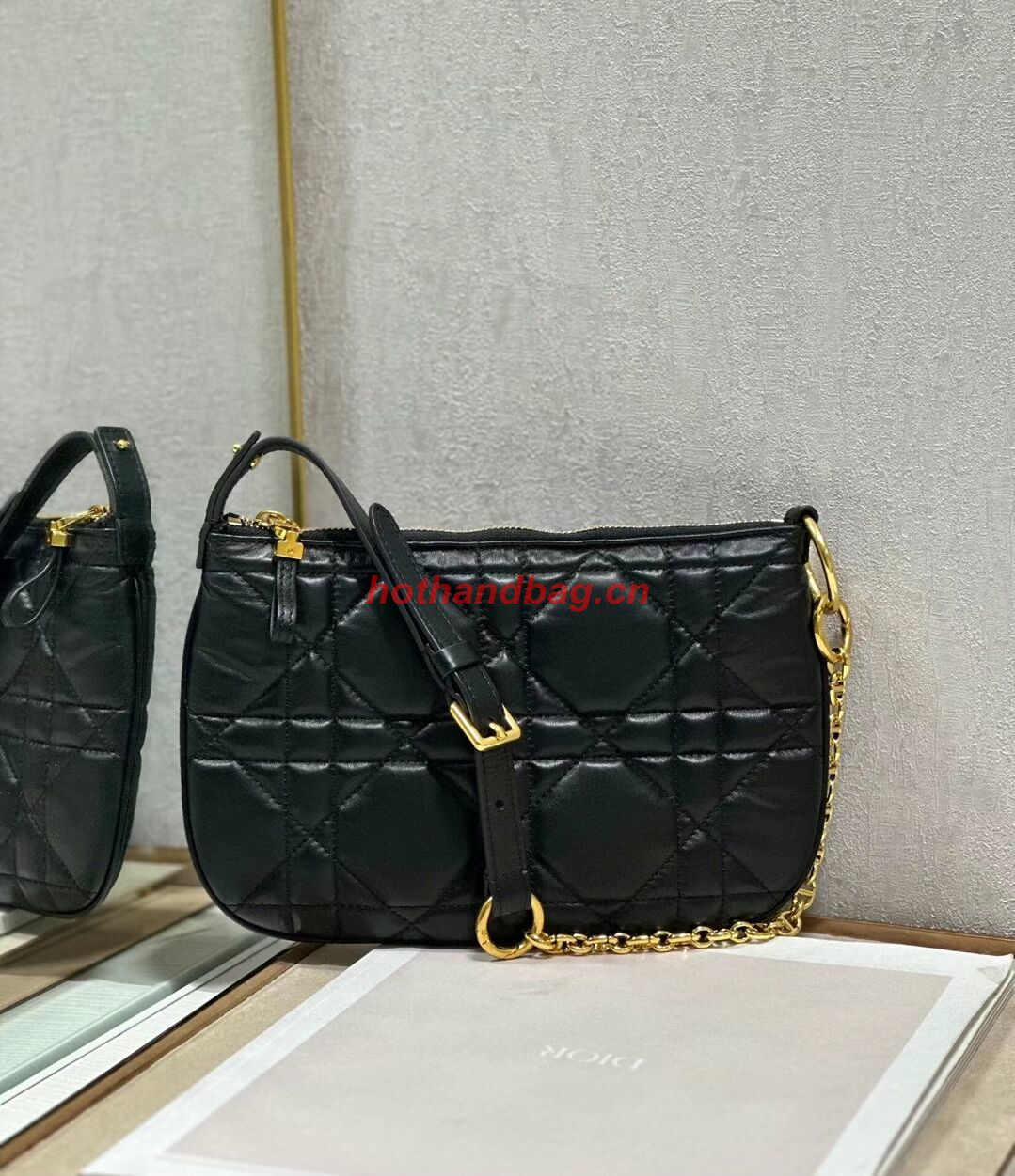MINI DIOR CARO TULIP BAG Black Quilted Macrocannage Calfskin S5139Bb MINI DIOR CARO TULIP BAG Black Quilted Macrocannage Calfskin S5139Bb