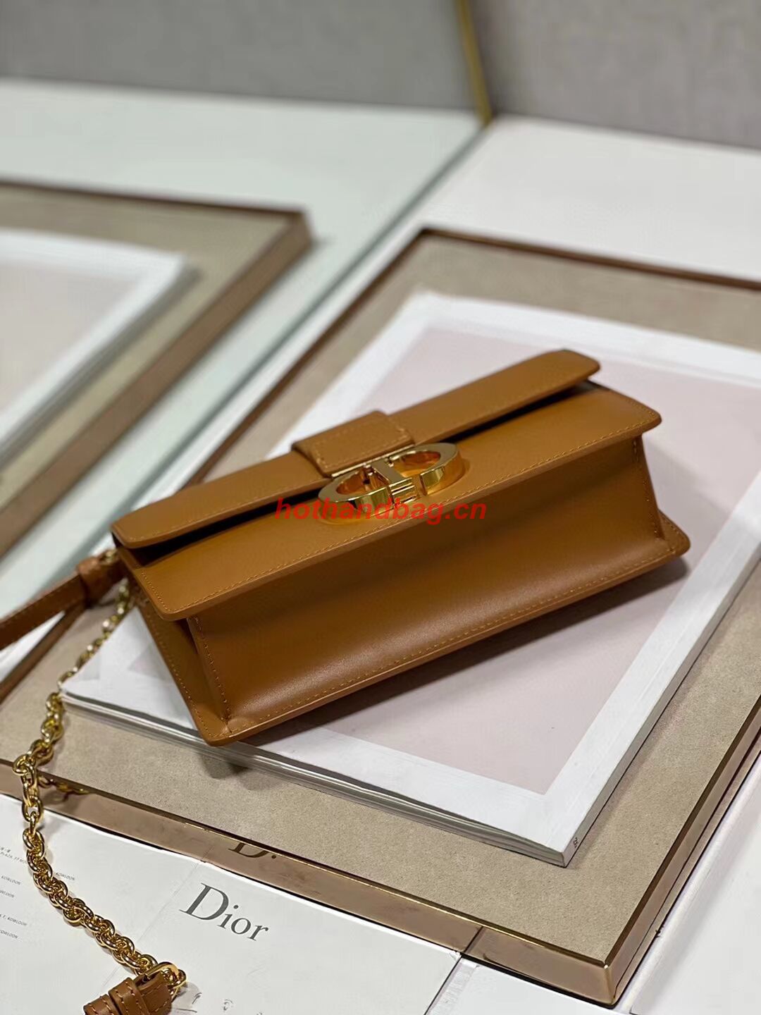 DIOR 30 MONTAIGNE EAST-WEST BAG WITH CHAIN Calfskin M9334 brown DIOR 30 MONTAIGNE EAST-WEST BAG WITH CHAIN Calfskin M9334 brown