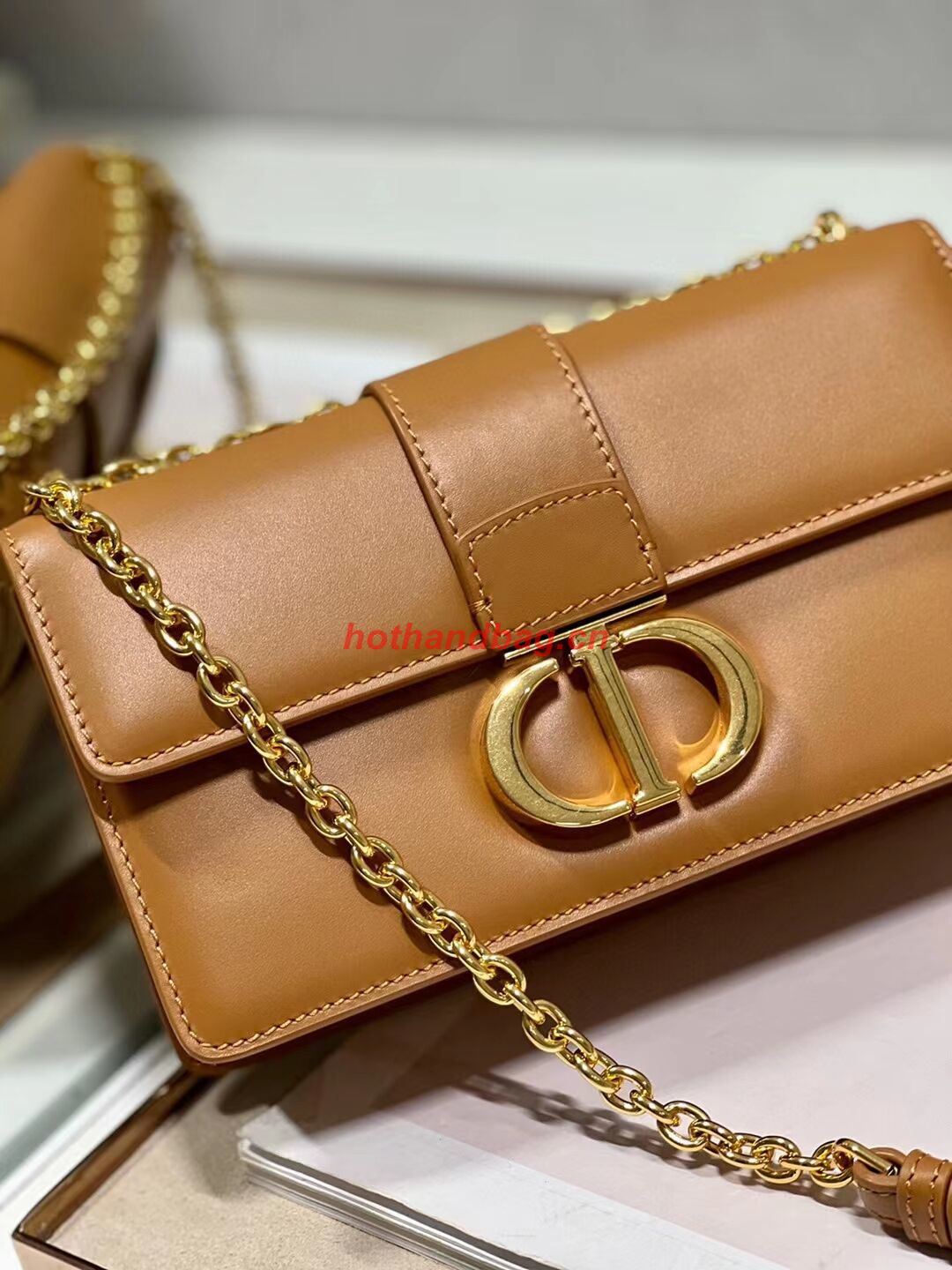 DIOR 30 MONTAIGNE EAST-WEST BAG WITH CHAIN Calfskin M9334 brown DIOR 30 MONTAIGNE EAST-WEST BAG WITH CHAIN Calfskin M9334 brown