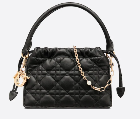 LADY DIOR TOP HANDLE DRAWSTRING MINI BAG Black Cannage Lambskin S0981ON LADY DIOR TOP HANDLE DRAWSTRING MINI BAG Black Cannage Lambskin S0981ON