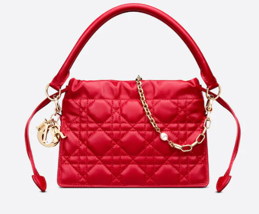 LADY DIOR TOP HANDLE DRAWSTRING MINI BAG Scarlet Red Cannage Lambskin S0981ON LADY DIOR TOP HANDLE DRAWSTRING MINI BAG Scarlet Red Cannage Lambskin S0981ON