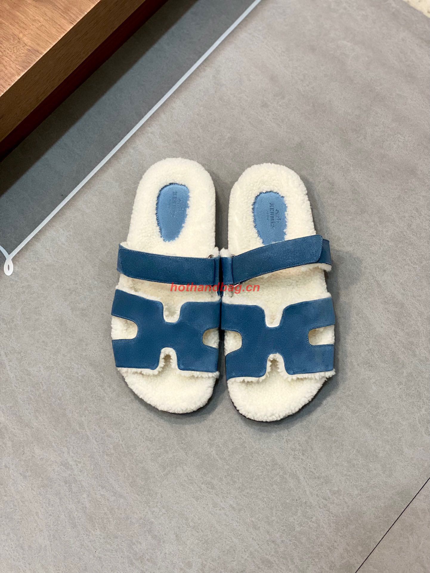 Hermes Shoes 2022 Teddy Bear Blue Pinede Chypre sandals HM63920 Hermes Shoes 2022 Teddy Bear Blue Pinede Chypre sandals HM63920