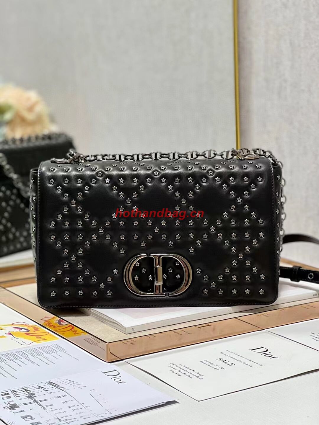 DIOR CARO MACROCANNAGE POUCH Macrocannage Calfskin with Star Motif C3136 black DIOR CARO MACROCANNAGE POUCH Macrocannage Calfskin with Star Motif C3136 black
