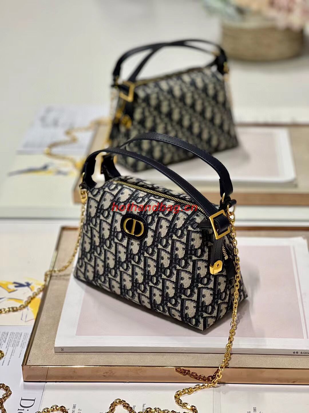 LADY DIOR TOP HANDLE SMALL BAG Blue Dior Oblique Jacquard C0655 LADY DIOR TOP HANDLE SMALL BAG Blue Dior Oblique Jacquard C0655