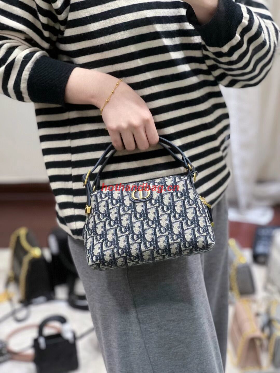 LADY DIOR TOP HANDLE SMALL BAG Blue Dior Oblique Jacquard C0655 LADY DIOR TOP HANDLE SMALL BAG Blue Dior Oblique Jacquard C0655