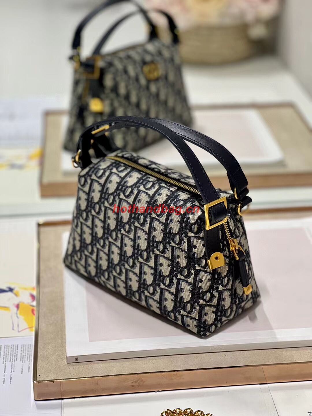 LADY DIOR TOP HANDLE SMALL BAG Blue Dior Oblique Jacquard C0655 LADY DIOR TOP HANDLE SMALL BAG Blue Dior Oblique Jacquard C0655