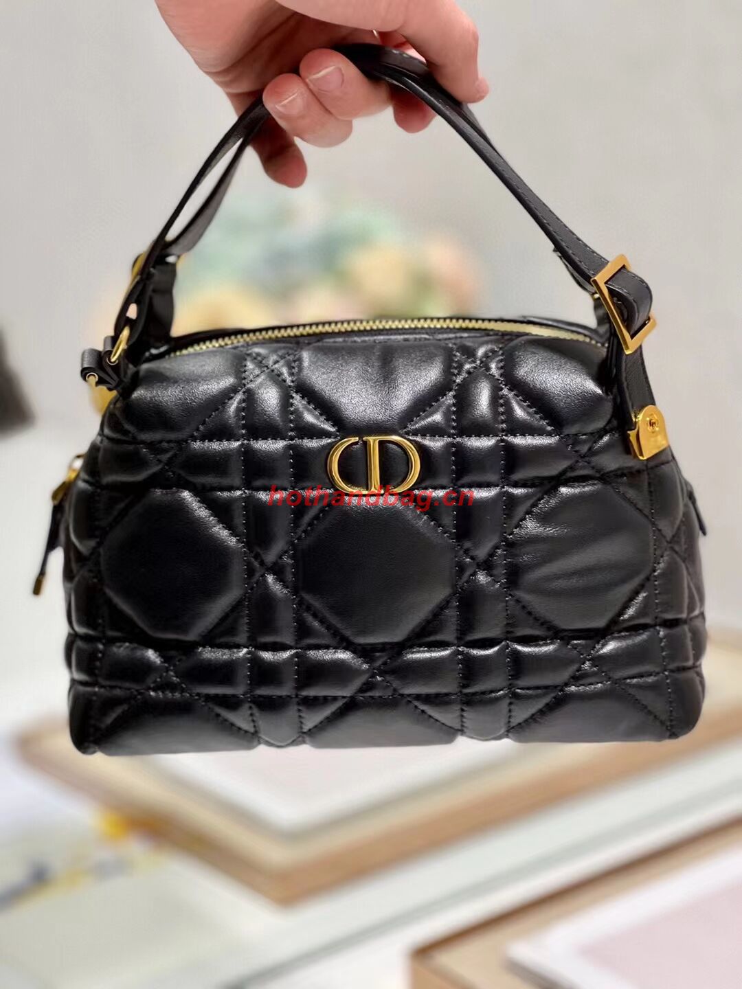 LADY DIOR TOP HANDLE SMALL BAG Latte Cannage Lambskin C0655 BLACK LADY DIOR TOP HANDLE SMALL BAG Latte Cannage Lambskin C0655 BLACK