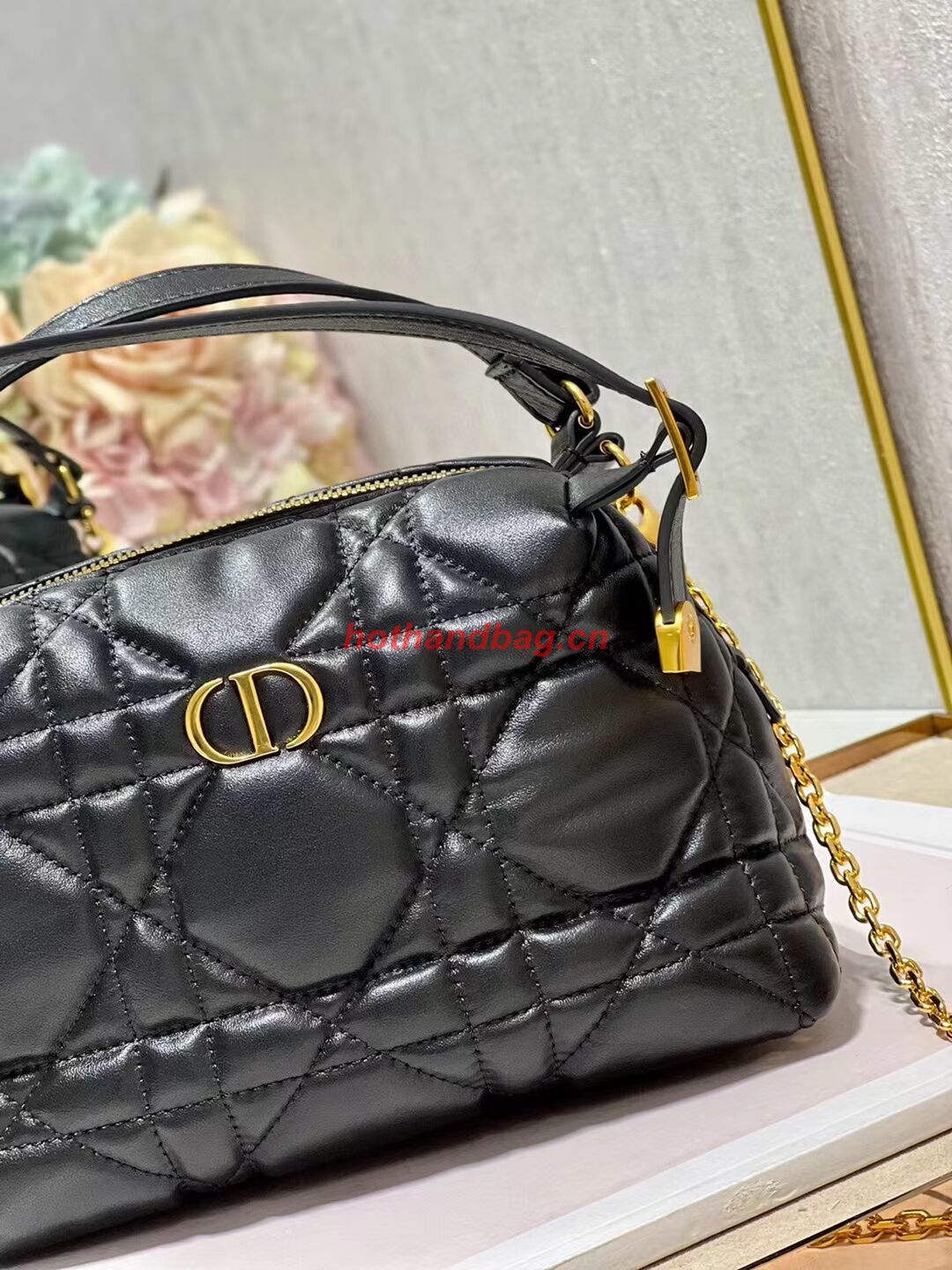 LADY DIOR TOP HANDLE SMALL BAG Latte Cannage Lambskin C0655 BLACK LADY DIOR TOP HANDLE SMALL BAG Latte Cannage Lambskin C0655 BLACK