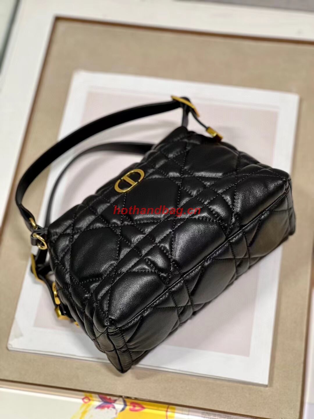 LADY DIOR TOP HANDLE SMALL BAG Latte Cannage Lambskin C0655 BLACK LADY DIOR TOP HANDLE SMALL BAG Latte Cannage Lambskin C0655 BLACK