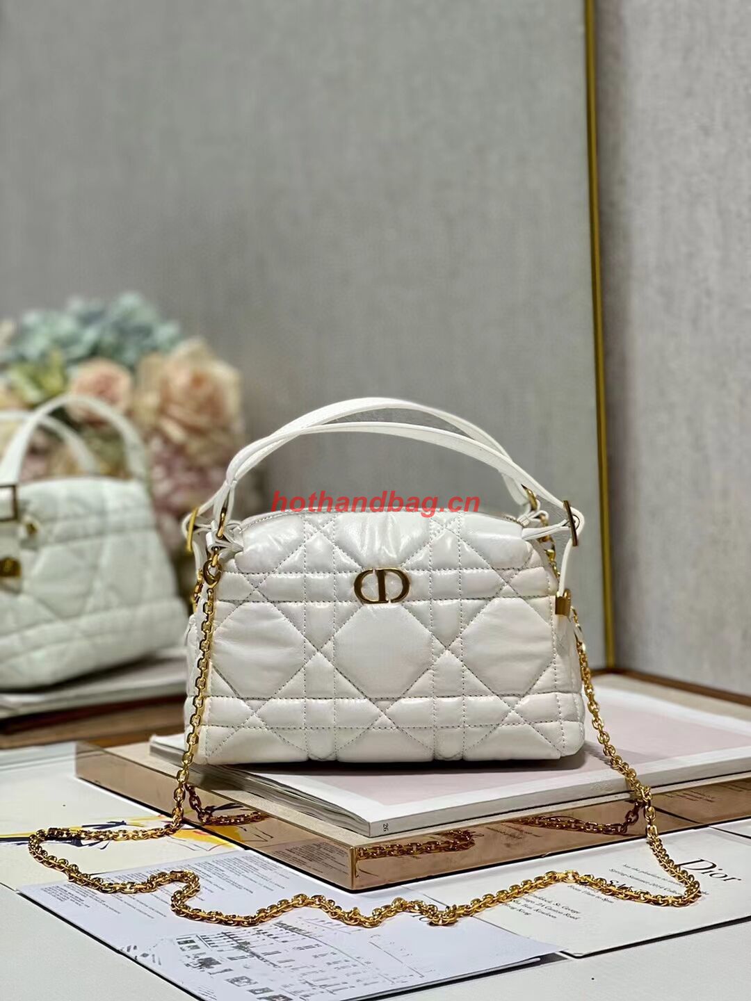LADY DIOR TOP HANDLE SMALL BAG Latte Cannage Lambskin C0655 WHITE LADY DIOR TOP HANDLE SMALL BAG Latte Cannage Lambskin C0655 WHITE