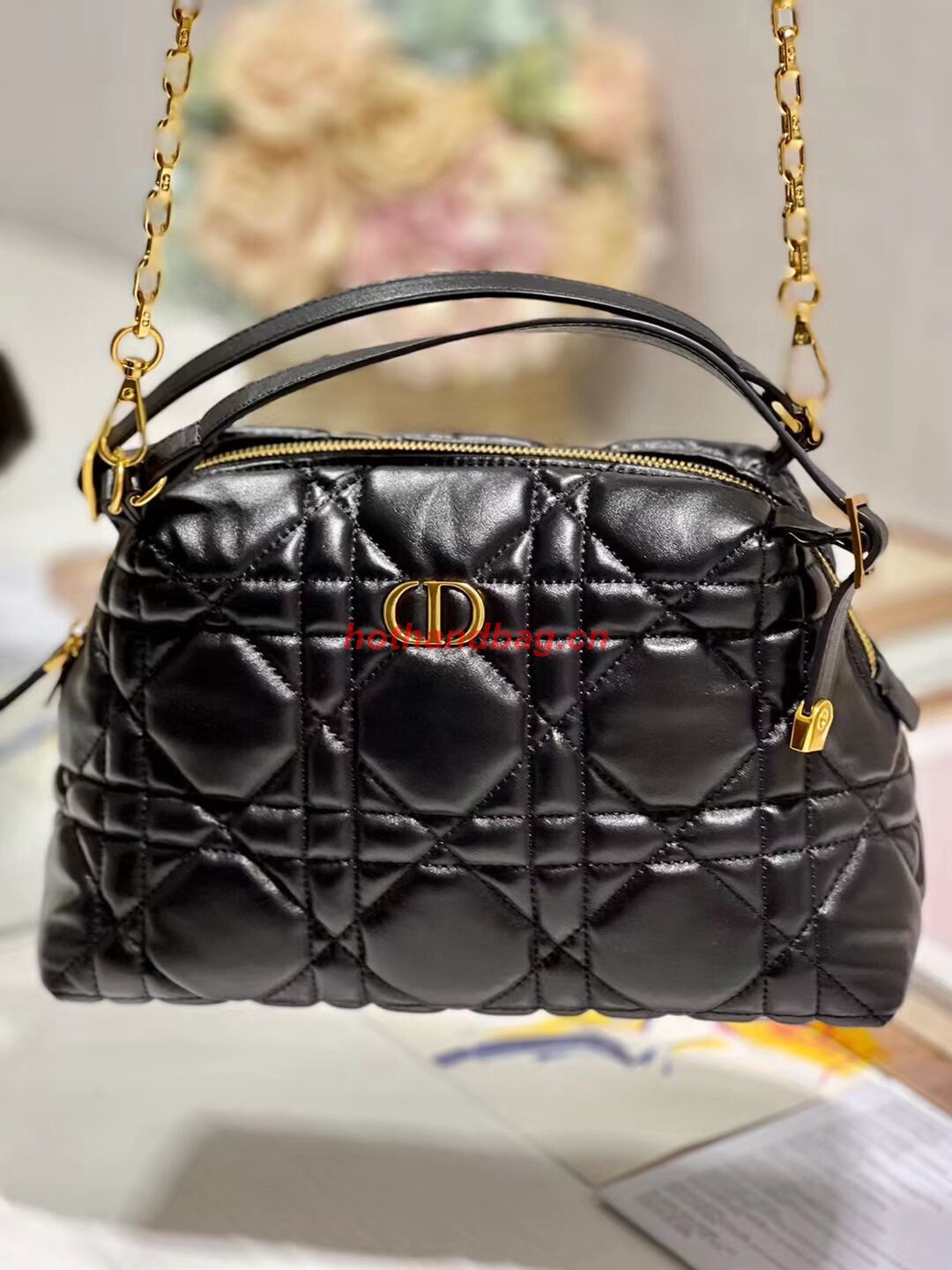 LADY DIOR TOP HANDLE SMALL BAG Latte Cannage Lambskin C0656 BLACK LADY DIOR TOP HANDLE SMALL BAG Latte Cannage Lambskin C0656 BLACK