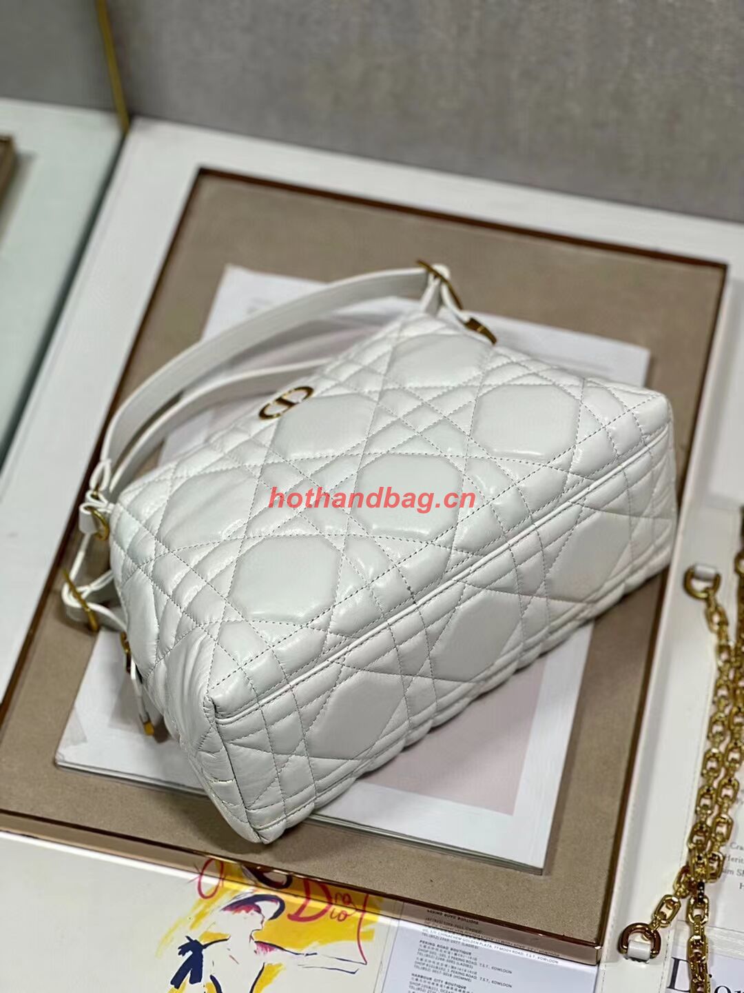 LADY DIOR TOP HANDLE SMALL BAG Latte Cannage Lambskin C0656 WHITE LADY DIOR TOP HANDLE SMALL BAG Latte Cannage Lambskin C0656 WHITE
