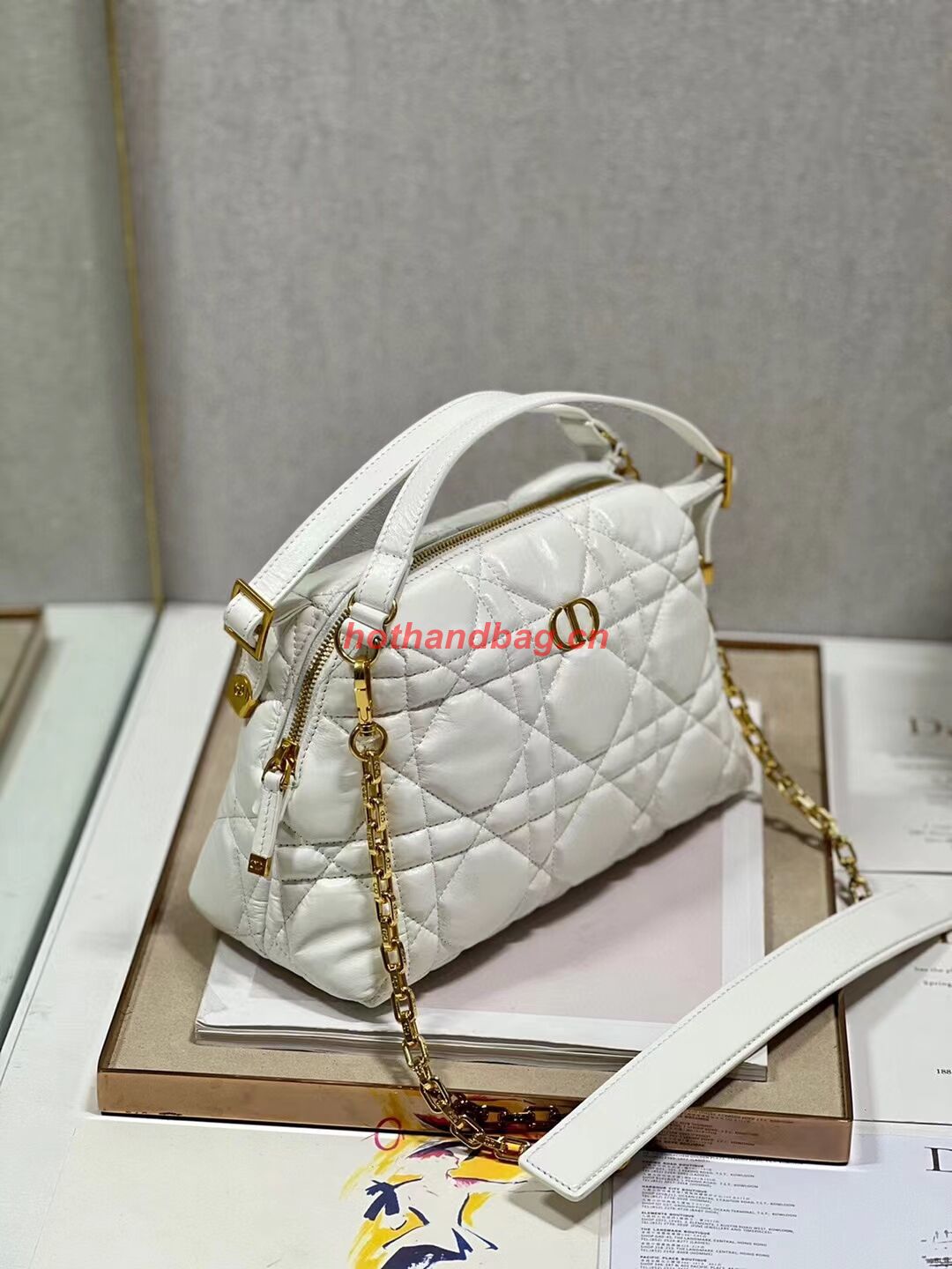LADY DIOR TOP HANDLE SMALL BAG Latte Cannage Lambskin C0656 WHITE LADY DIOR TOP HANDLE SMALL BAG Latte Cannage Lambskin C0656 WHITE