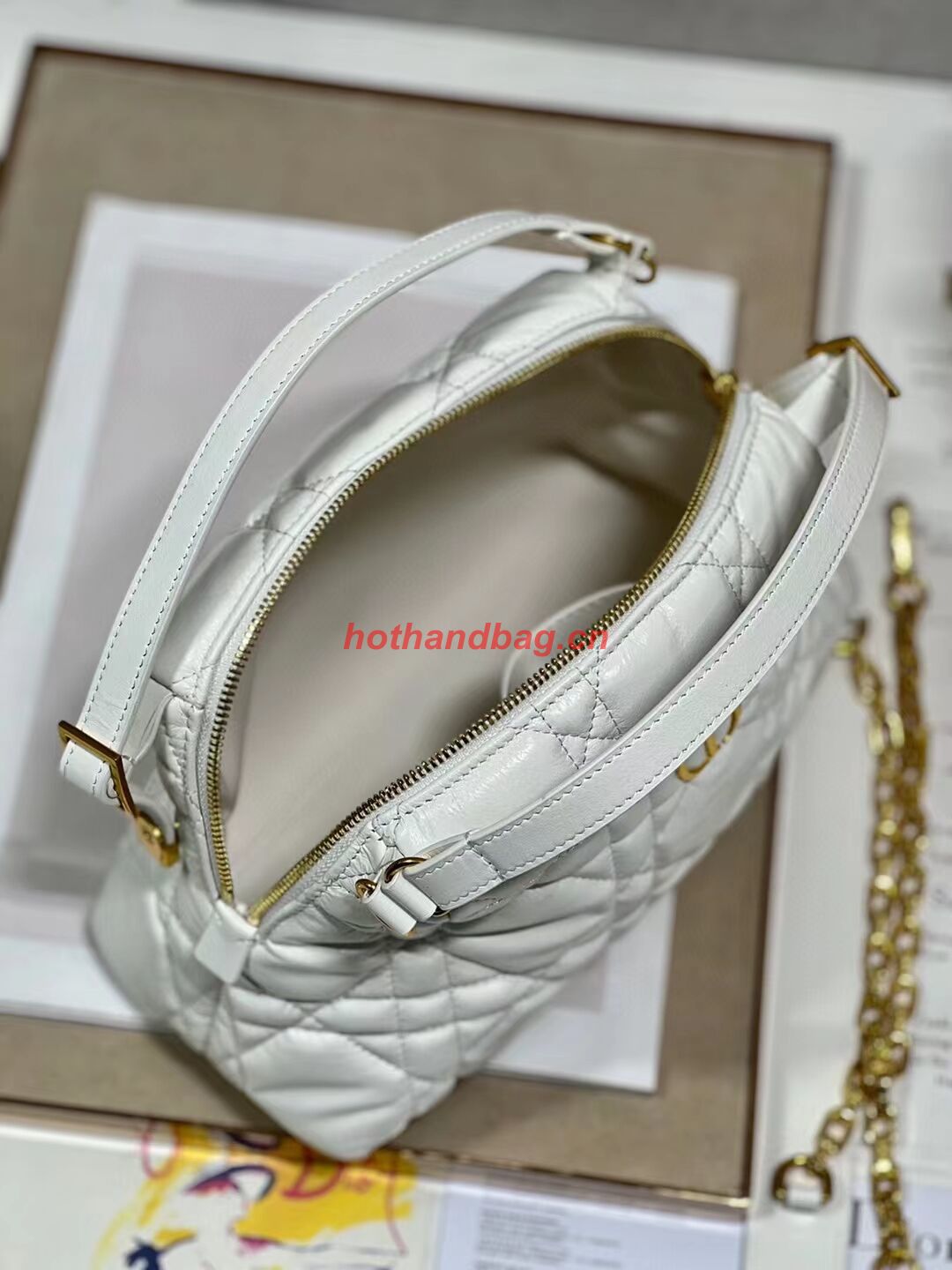 LADY DIOR TOP HANDLE SMALL BAG Latte Cannage Lambskin C0656 WHITE LADY DIOR TOP HANDLE SMALL BAG Latte Cannage Lambskin C0656 WHITE