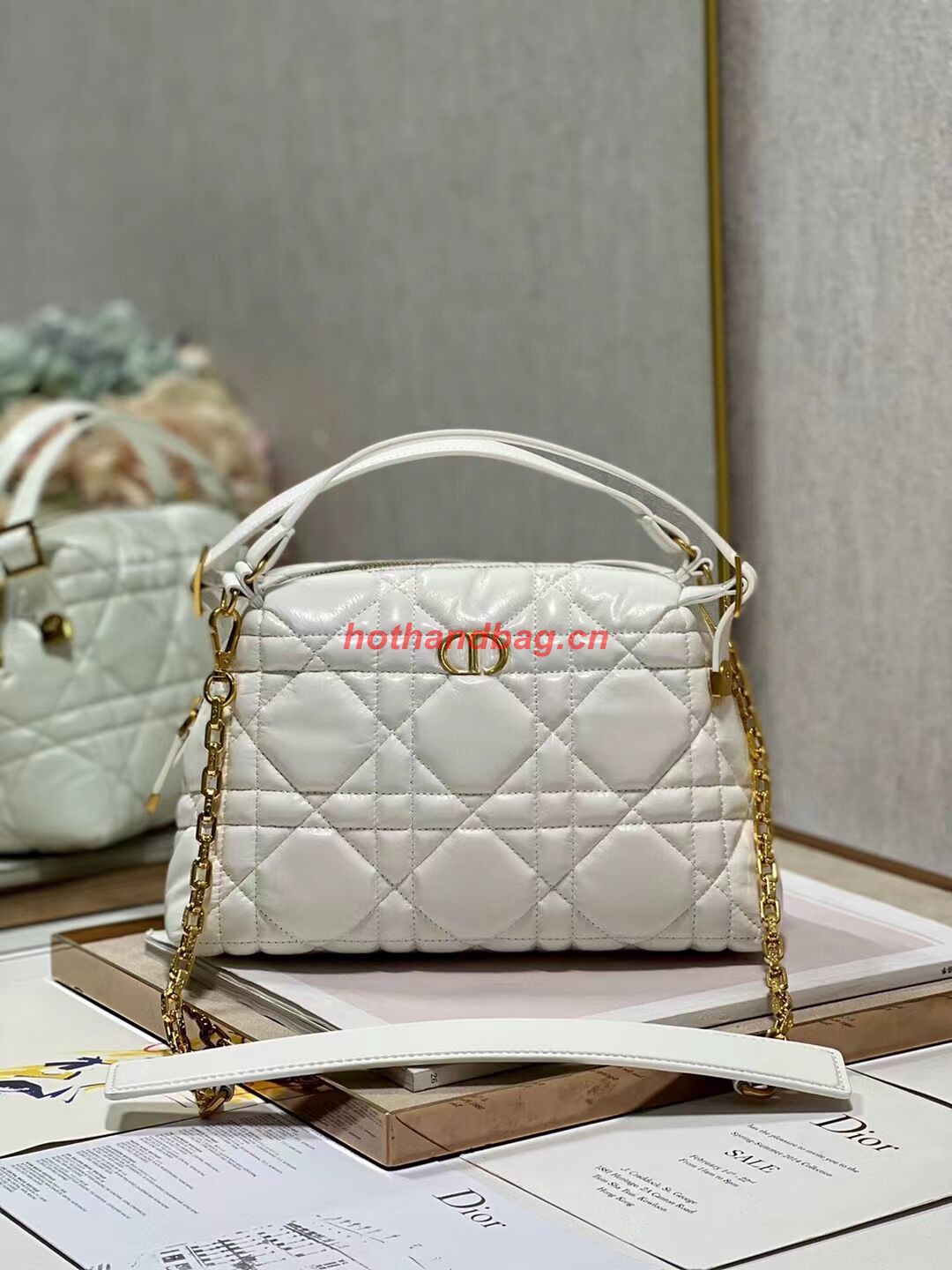 LADY DIOR TOP HANDLE SMALL BAG Latte Cannage Lambskin C0656 WHITE LADY DIOR TOP HANDLE SMALL BAG Latte Cannage Lambskin C0656 WHITE