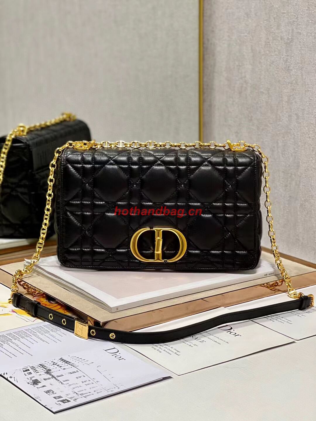 LARGE DIOR CARO BAG Supple Cannage Calfskin C3155 black&gold LARGE DIOR CARO BAG Supple Cannage Calfskin C3155 black&gold