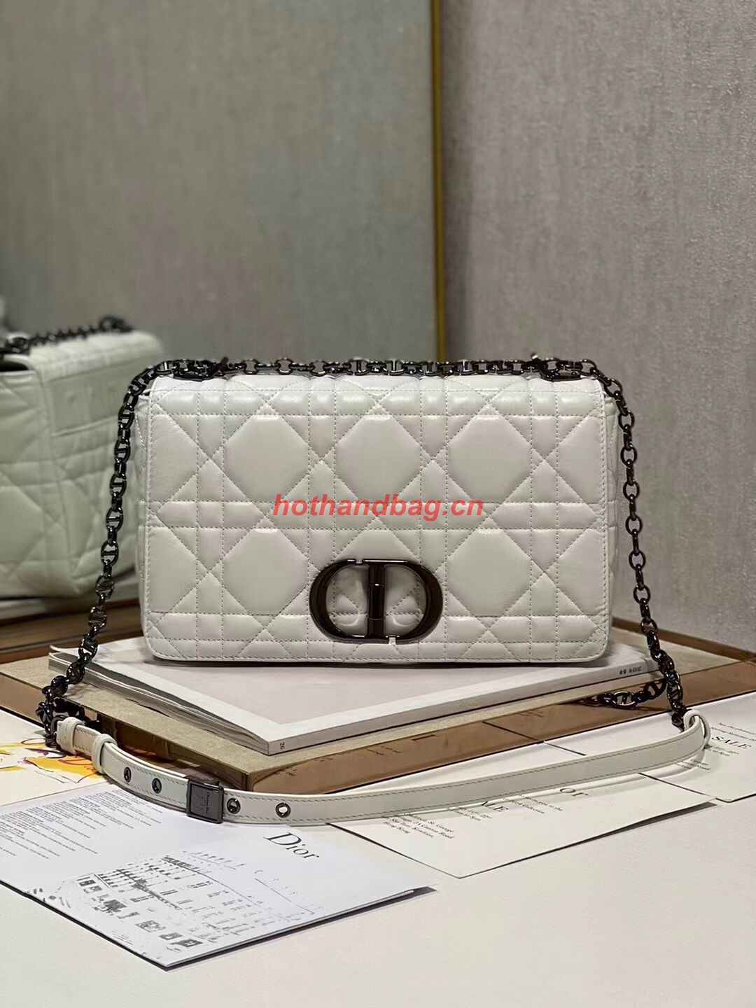 LARGE DIOR CARO BAG Supple Cannage Calfskin C3155 white&black LARGE DIOR CARO BAG Supple Cannage Calfskin C3155 white&black