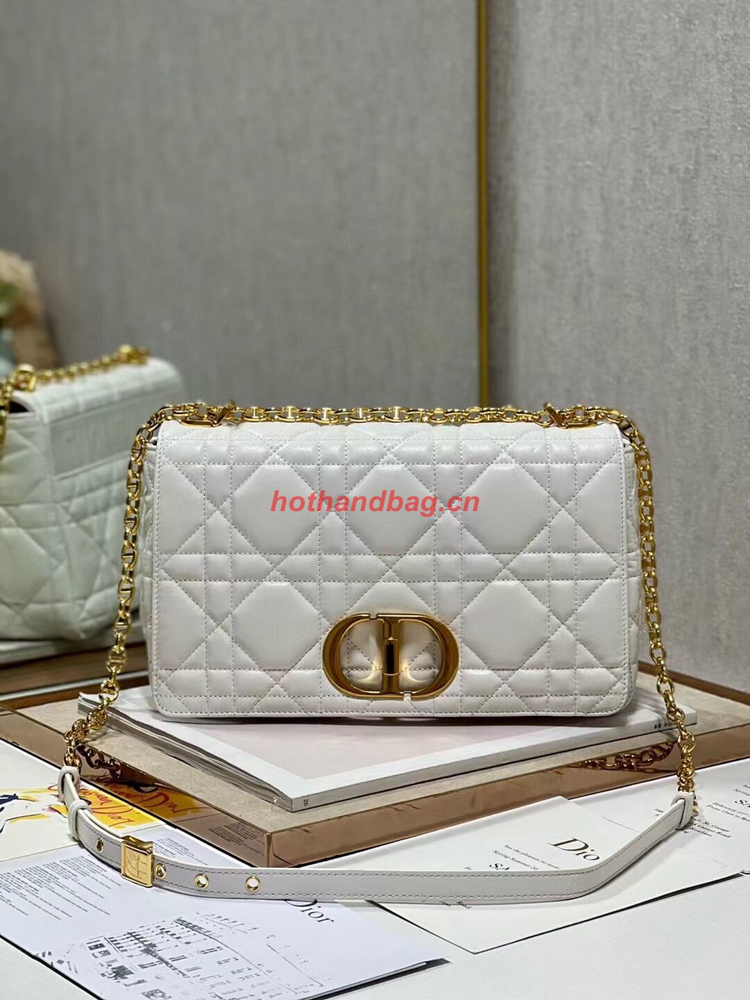 LARGE DIOR CARO BAG Supple Cannage Calfskin C3155 white&gold LARGE DIOR CARO BAG Supple Cannage Calfskin C3155 white&gold