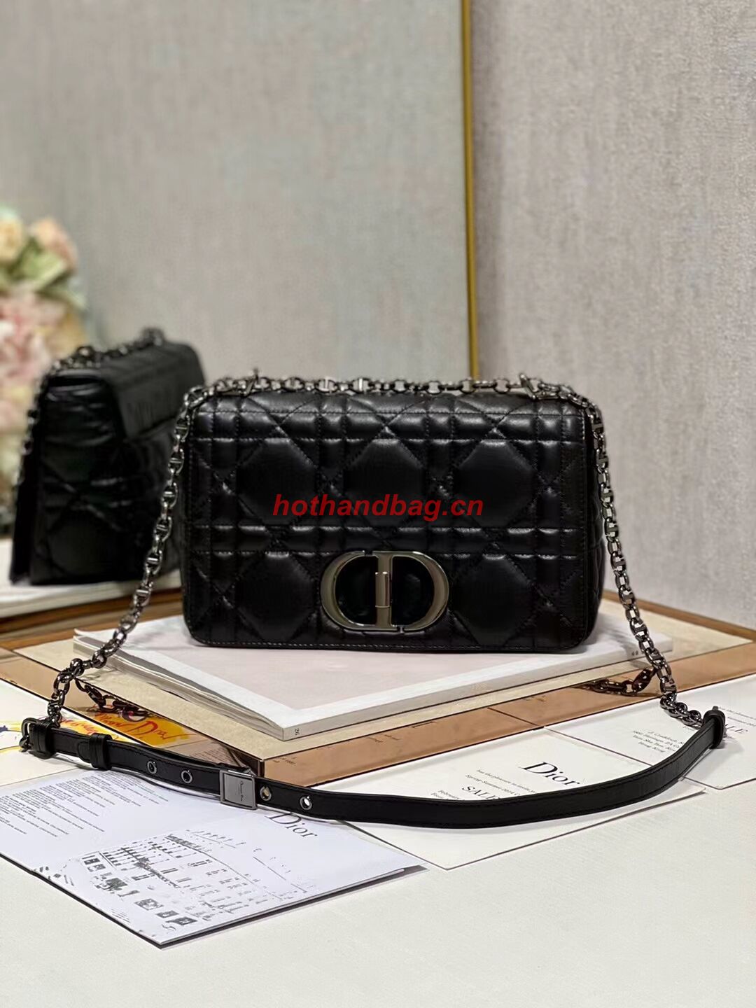 MEDIUM DIOR CARO BAG Supple Cannage Calfskin M9242U black&black MEDIUM DIOR CARO BAG Supple Cannage Calfskin M9242U black&black