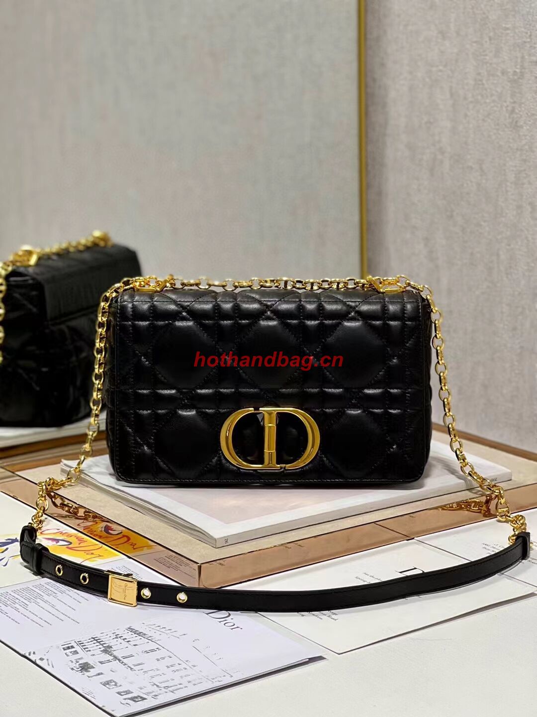 MEDIUM DIOR CARO BAG Supple Cannage Calfskin M9242U black&gold MEDIUM DIOR CARO BAG Supple Cannage Calfskin M9242U black&gold