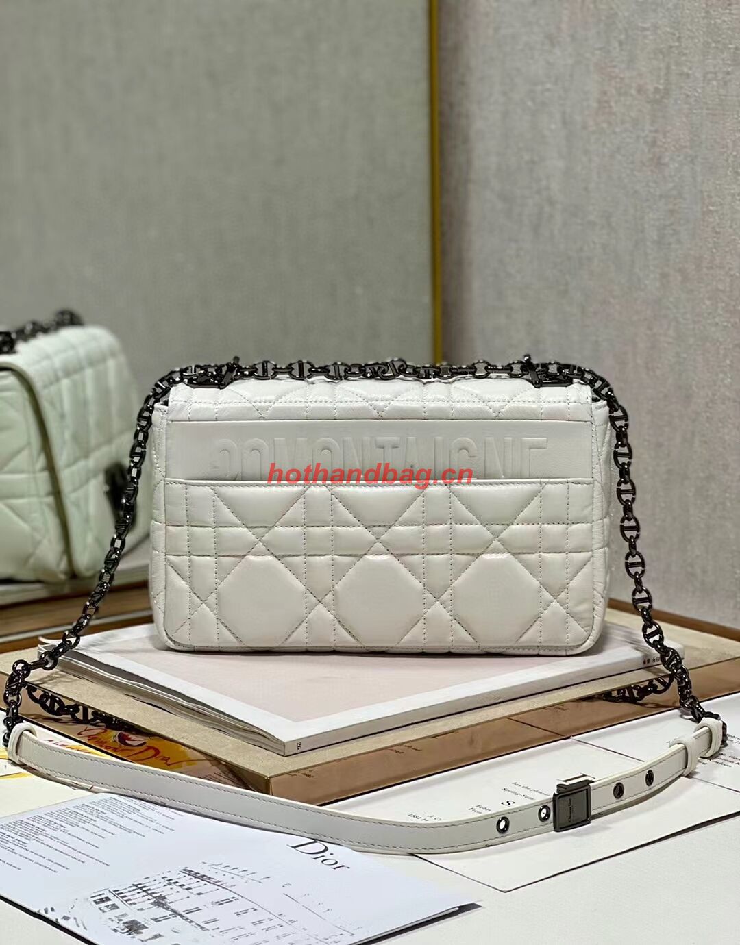 MEDIUM DIOR CARO BAG Supple Cannage Calfskin M9242U white&black MEDIUM DIOR CARO BAG Supple Cannage Calfskin M9242U white&black