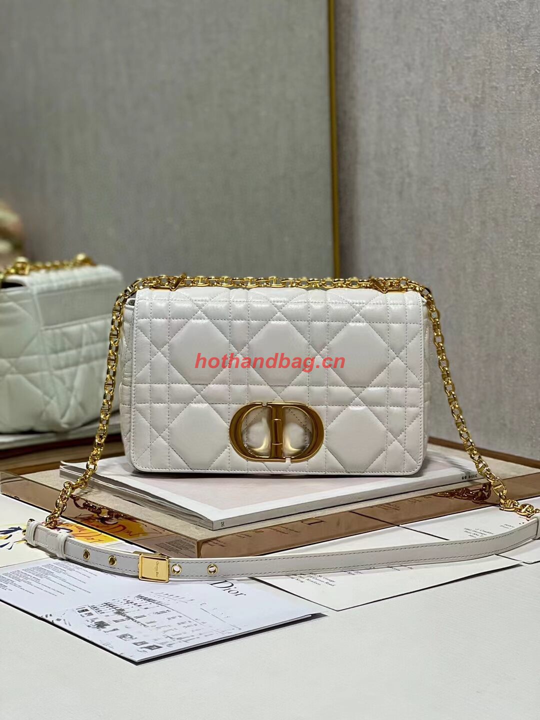 MEDIUM DIOR CARO BAG Supple Cannage Calfskin M9242U white&gold MEDIUM DIOR CARO BAG Supple Cannage Calfskin M9242U white&gold
