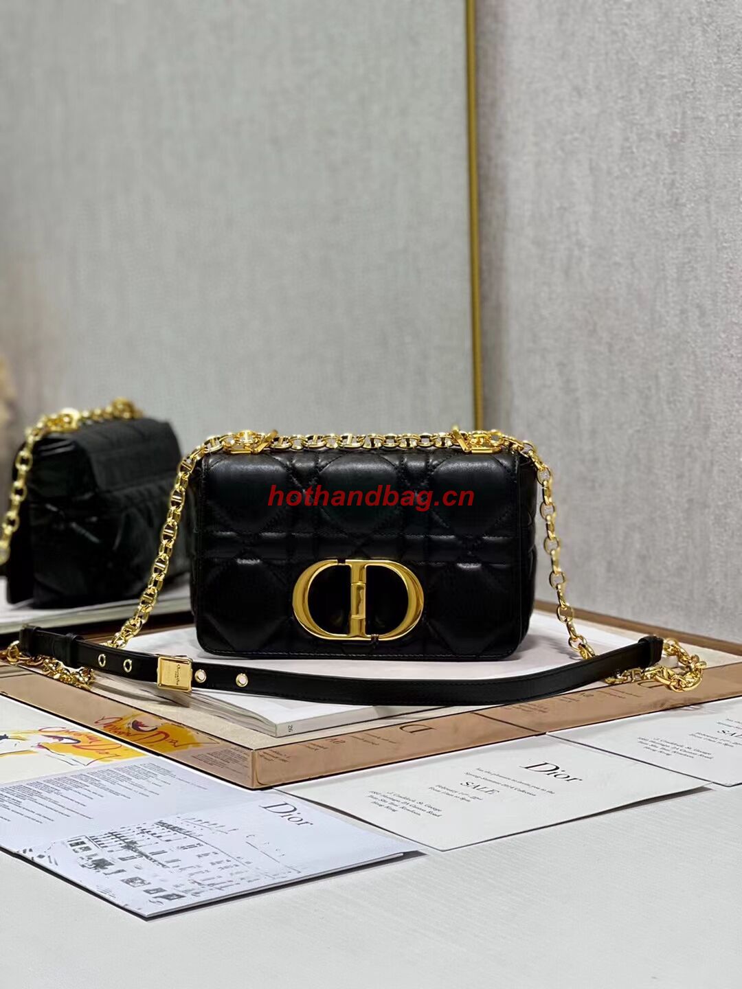 SMALL DIOR CARO BAG Supple Cannage Calfskin M9241U black&gold SMALL DIOR CARO BAG Supple Cannage Calfskin M9241U black&gold