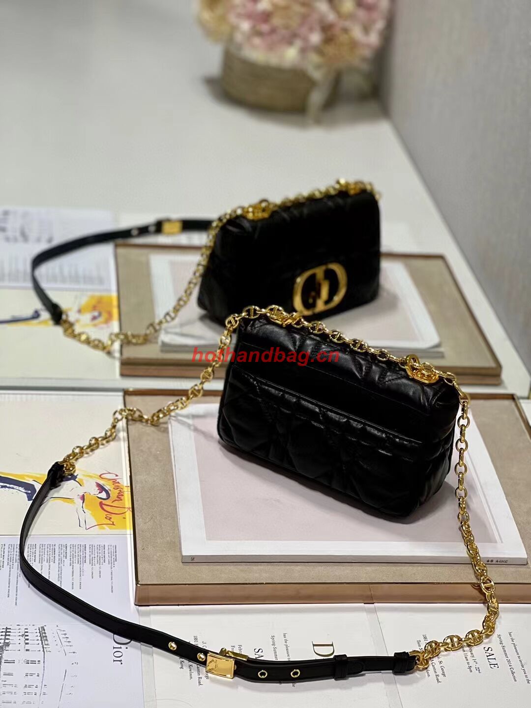 SMALL DIOR CARO BAG Supple Cannage Calfskin M9241U black&gold SMALL DIOR CARO BAG Supple Cannage Calfskin M9241U black&gold
