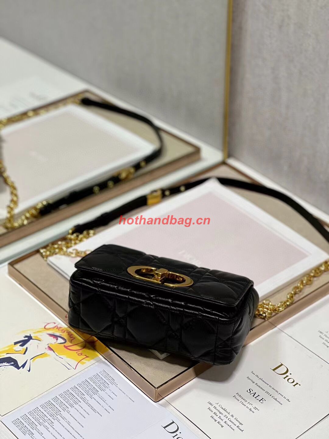 SMALL DIOR CARO BAG Supple Cannage Calfskin M9241U black&gold SMALL DIOR CARO BAG Supple Cannage Calfskin M9241U black&gold