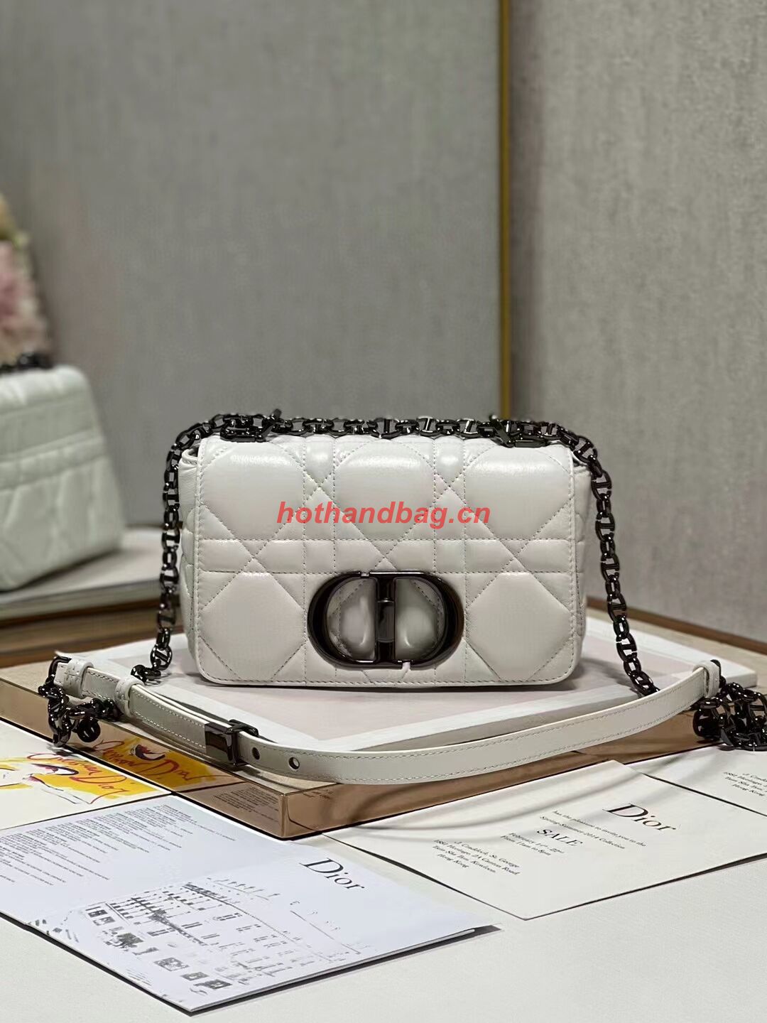 SMALL DIOR CARO BAG Supple Cannage Calfskin M9241U white&black SMALL DIOR CARO BAG Supple Cannage Calfskin M9241U white&black