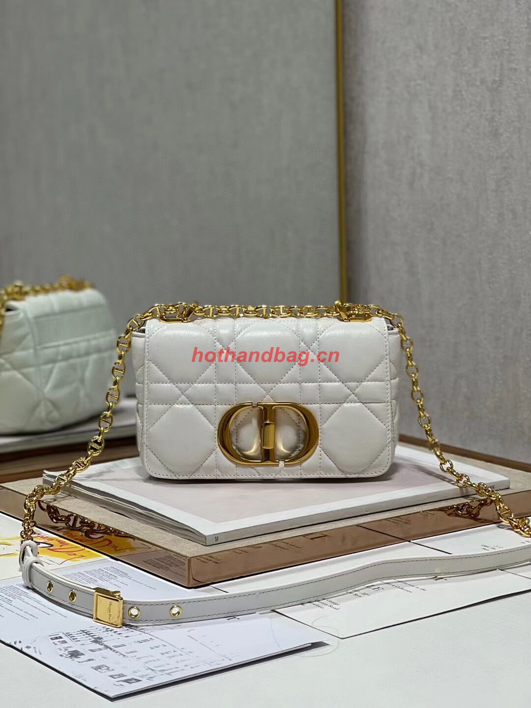 SMALL DIOR CARO BAG Supple Cannage Calfskin M9241U white&gold SMALL DIOR CARO BAG Supple Cannage Calfskin M9241U white&gold