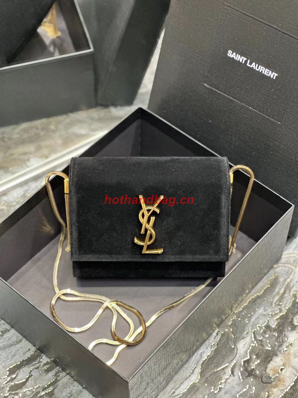 SAINT LAUREN KATE MINI SUPPLE/REVERSIBLE CHAIN BAG IN SUEDE AND LEATHER Y791122 BLACK SAINT LAUREN KATE MINI SUPPLE/REVERSIBLE CHAIN BAG IN SUEDE AND LEATHER Y791122 BLACK