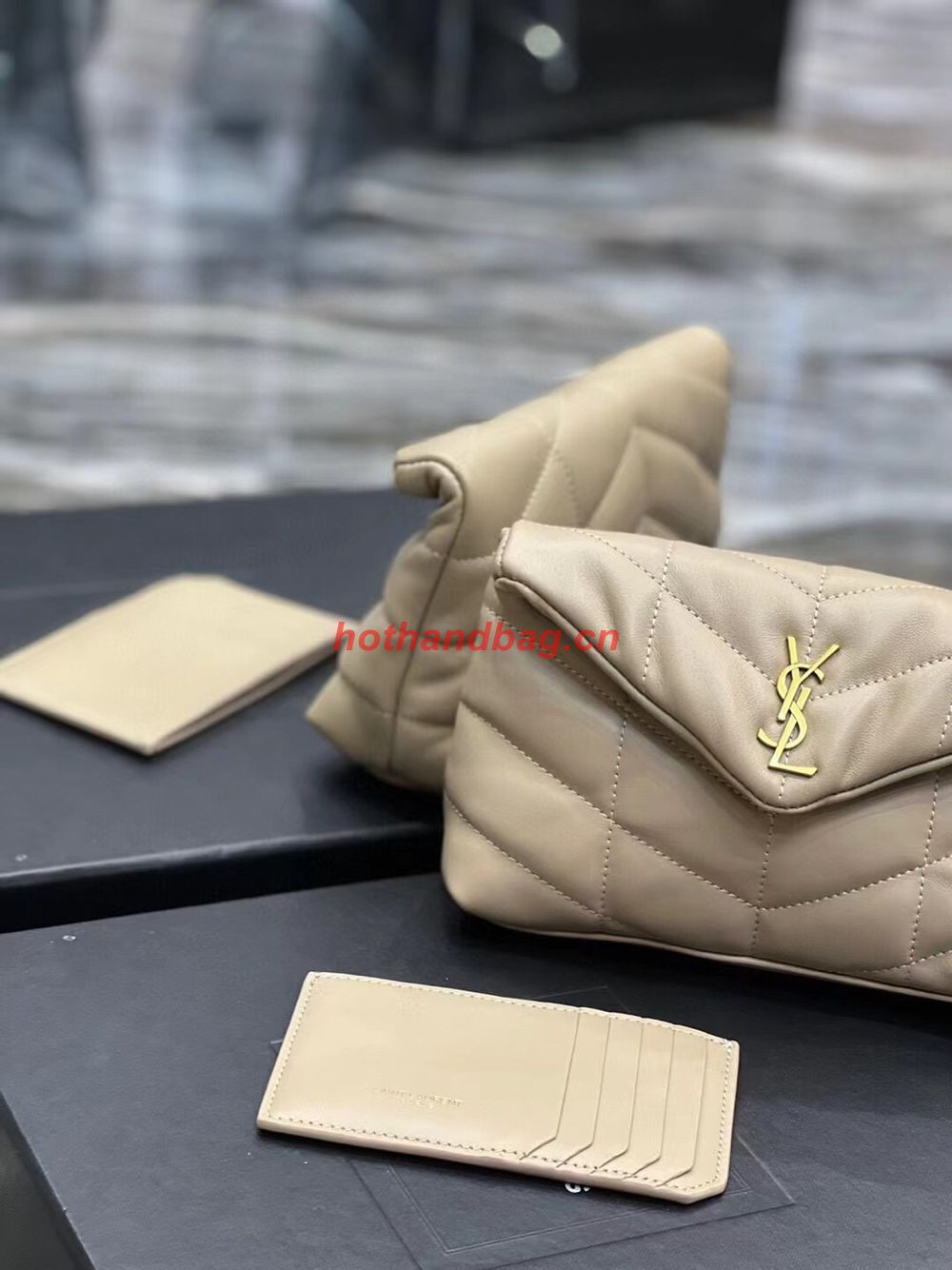 SAINT LAUREN PUFFER SMALL POUCH IN QUILTED LAMBSKIN 6508801 TAUPE&GOLD SAINT LAUREN PUFFER SMALL POUCH IN QUILTED LAMBSKIN 6508801 TAUPE&GOLD