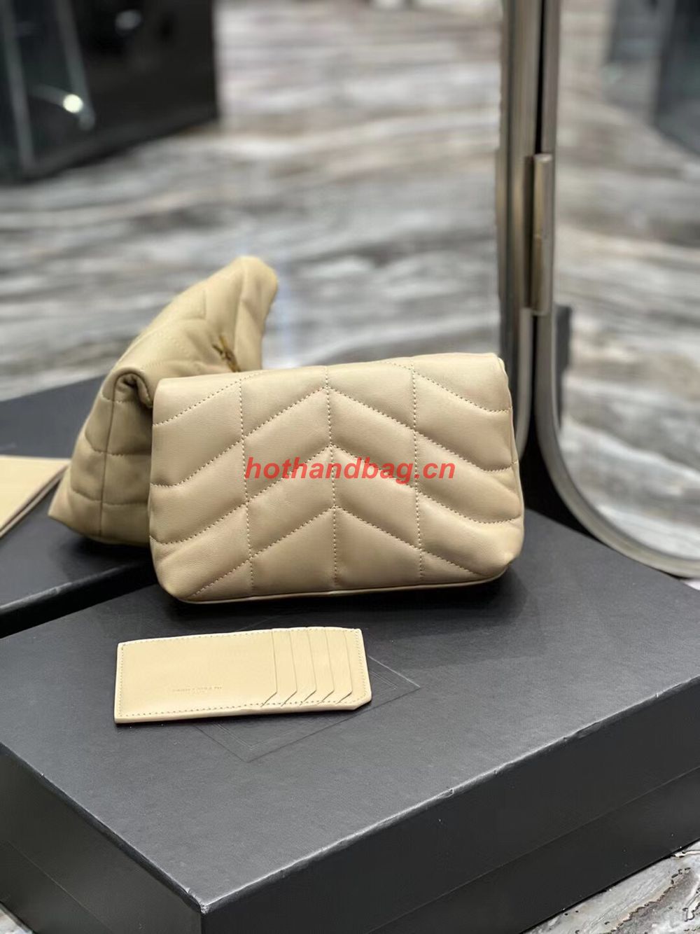 SAINT LAUREN PUFFER SMALL POUCH IN QUILTED LAMBSKIN 6508801 TAUPE&GOLD SAINT LAUREN PUFFER SMALL POUCH IN QUILTED LAMBSKIN 6508801 TAUPE&GOLD