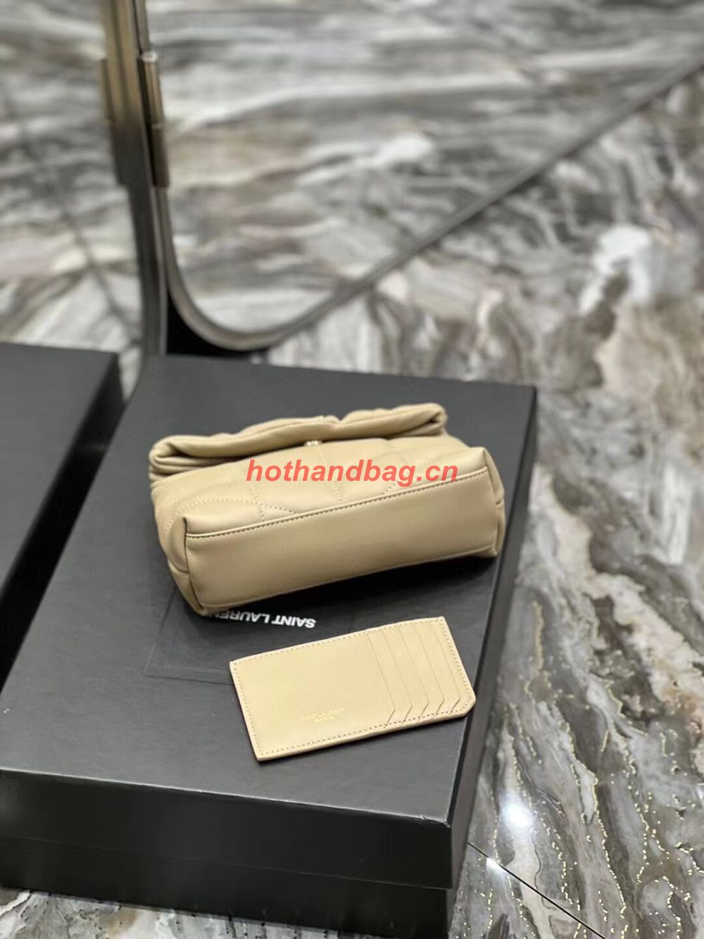 SAINT LAUREN PUFFER SMALL POUCH IN QUILTED LAMBSKIN 6508801 TAUPE&GOLD SAINT LAUREN PUFFER SMALL POUCH IN QUILTED LAMBSKIN 6508801 TAUPE&GOLD