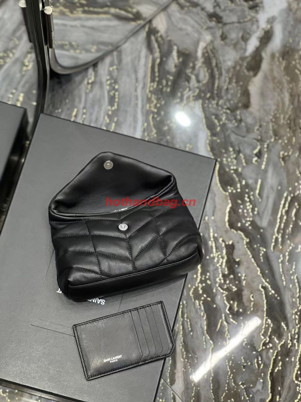 SAINT LAUREN PUFFER SMALL POUCH IN QUILTED LAMBSKIN 6508801 black&silver SAINT LAUREN PUFFER SMALL POUCH IN QUILTED LAMBSKIN 6508801 black&silver